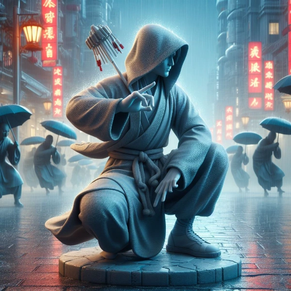 レインコートを着たカンフーの達人