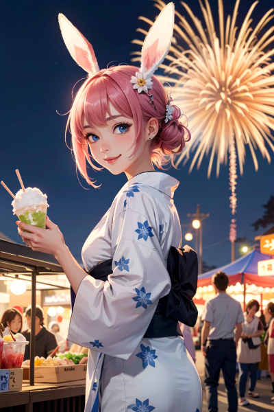 花火とウサ耳娘