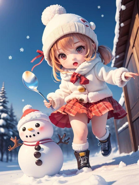 雪だるまを食べてしまいそうな女の子