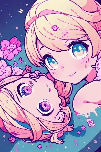 花に包まれる金色の髪の少女