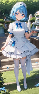 かわいい青髪ウエイトレスさん