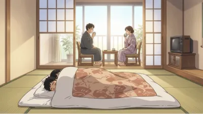 家族旅行の朝　まだ眠い姉弟　動画