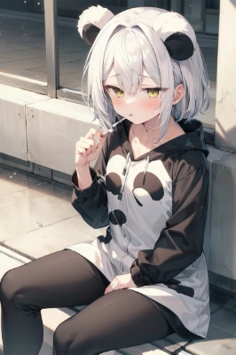 路上喫煙するパンダ耳の女の子
