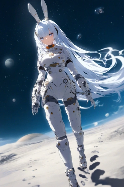 月面を散歩するサイボーグウサギ娘