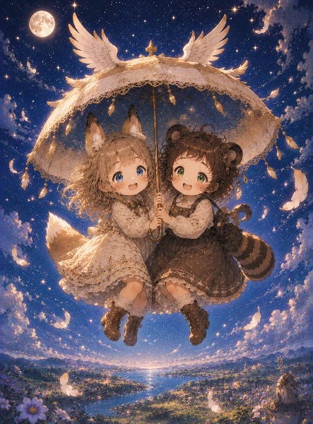 コン子とポン子・つばさの傘
