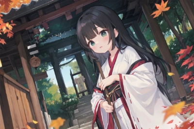 秋の季節の神社？