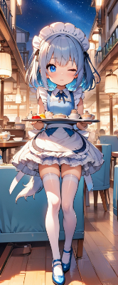 かわいい青髪ウエイトレスさん
