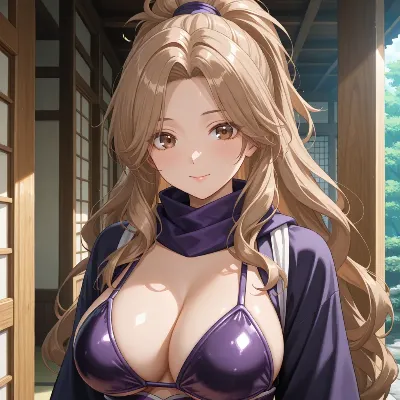 陽光に輝く紫のビキニ美女