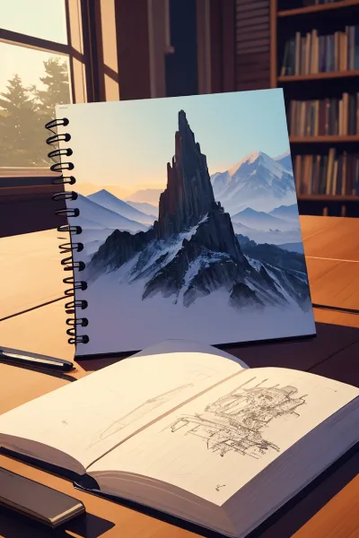 雪山の幻をスケッチする部屋