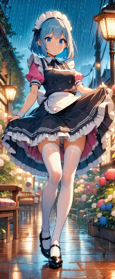 雨の中のウエイトレスさん