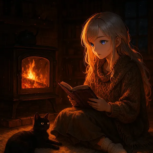 暖炉の灯りと少女の秘密の物語