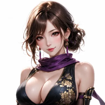紫のスカーフを纏う黒髪美女