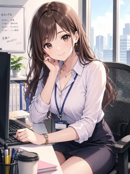 オフィスで働く笑顔の女性