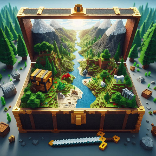宝箱の中に広がるマインクラフトの世界