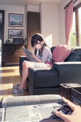 新聞を読んでいる娘さん