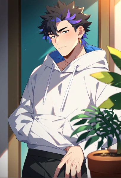 観葉植物を見てる彼