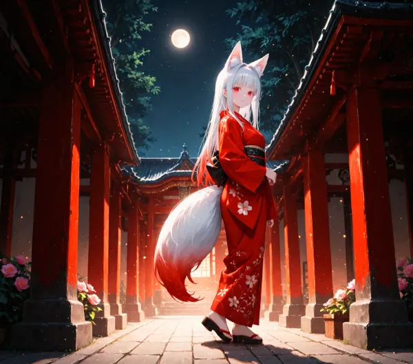 月夜の寺院で