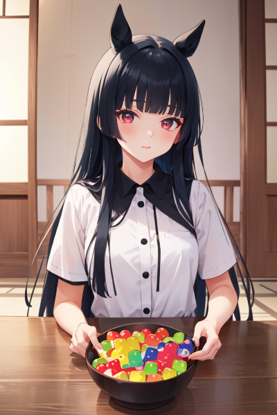 グミを皿に盛る少女