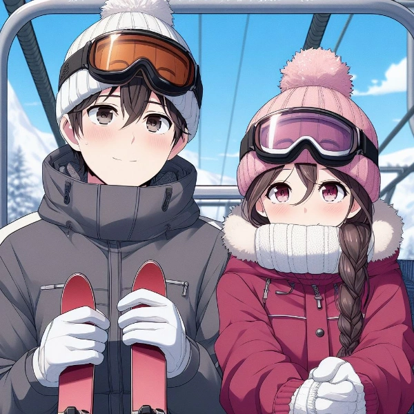 リフトで乗り合わせる男女