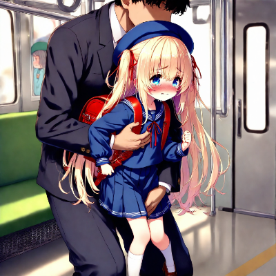 セーラー服姿の金髪少女と痴漢