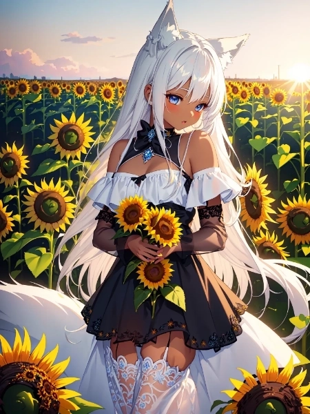 ヒマワリを持った狐娘