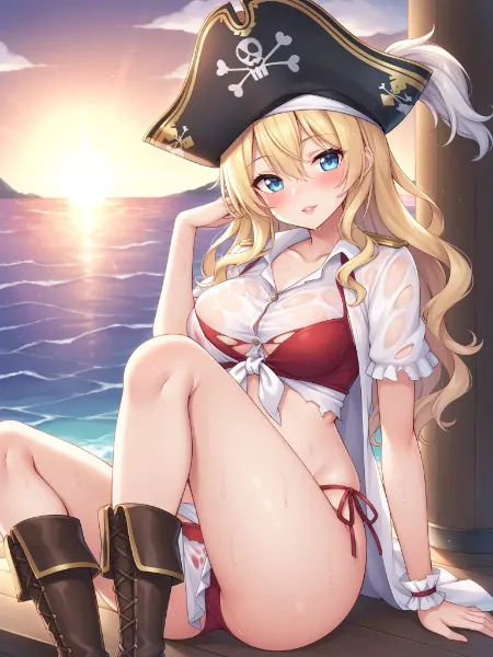 夕陽の海に誓う海賊娘の冒険