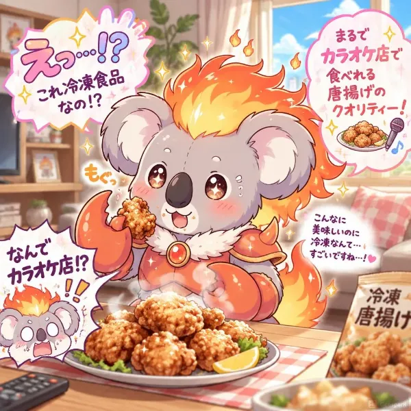 フラムちゃん、唐揚げ{カラオケ店で食べれる唐揚げのクオリティー！}を食べる。