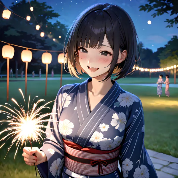 手持ち花火と無邪気な笑顔