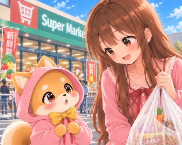 柴犬の魔法使い、買い物から帰る