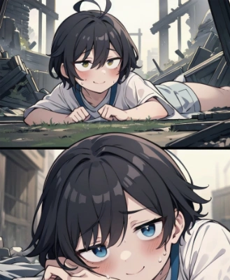 廃墟でごろん