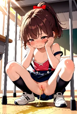 教室の机の下でお漏らしロリっ娘