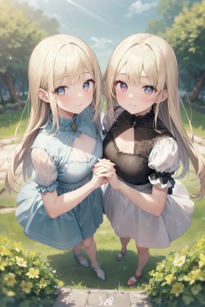 公園で佇む金色の髪の姉妹