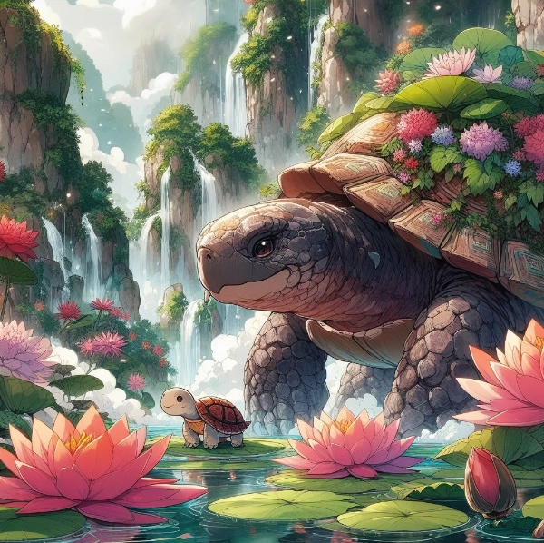 秘境の大亀と子亀