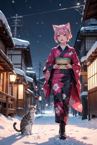 除夜の鐘を叩きに行く猫耳少女