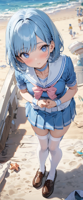 砂浜の青髪さん