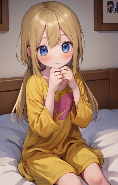 Evi sit cute on her bed and is a bit confused