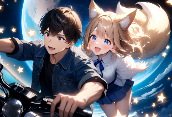 斎藤さんとコン子・星空のバイクライド