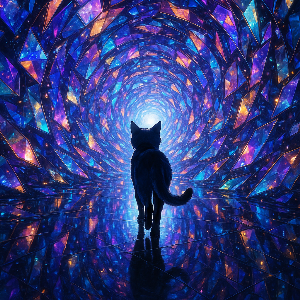 星のトンネルを駆け抜ける黒猫の冒険