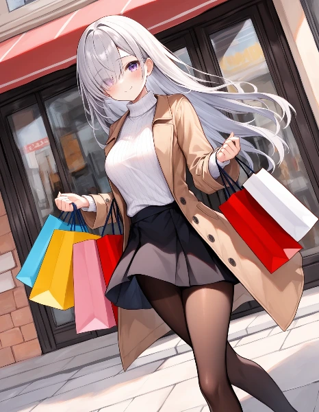 ショッピングの白髪美女