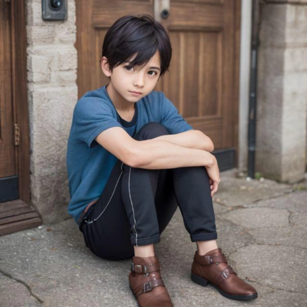 体育座りするショタ