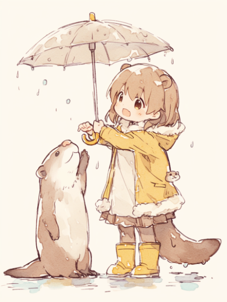 雨と傘とカワウソ。