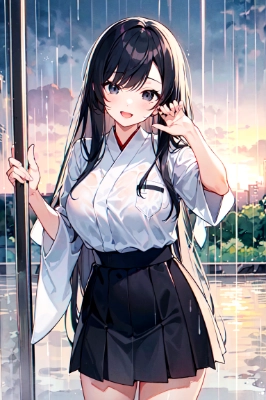 雨でびしょ濡れのお姉さん