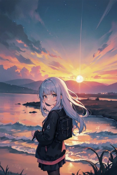 夕日がまぶしい