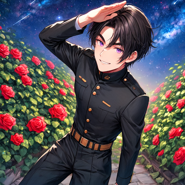 敬礼する、黒髪短髪男性★