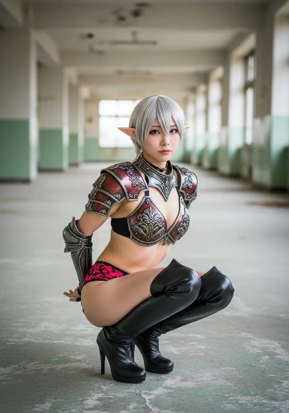 廃墟に潜む銀髪のエルフ戦士