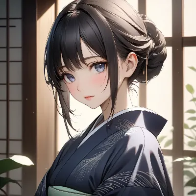 朝光に染まる着物美人