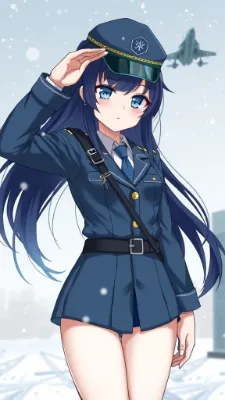 サブマシンガンを肩にかけ敬礼