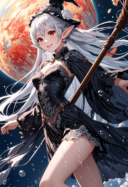 紅き月下の白銀魔女の舞