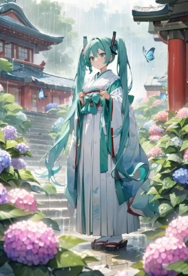 雨と紫陽花の少女