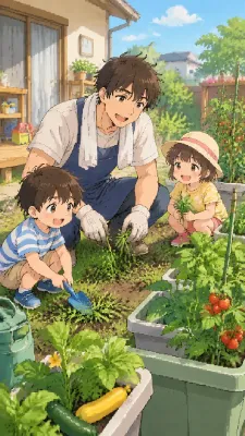 家族で育てる夏の菜園物語(除草作業)
